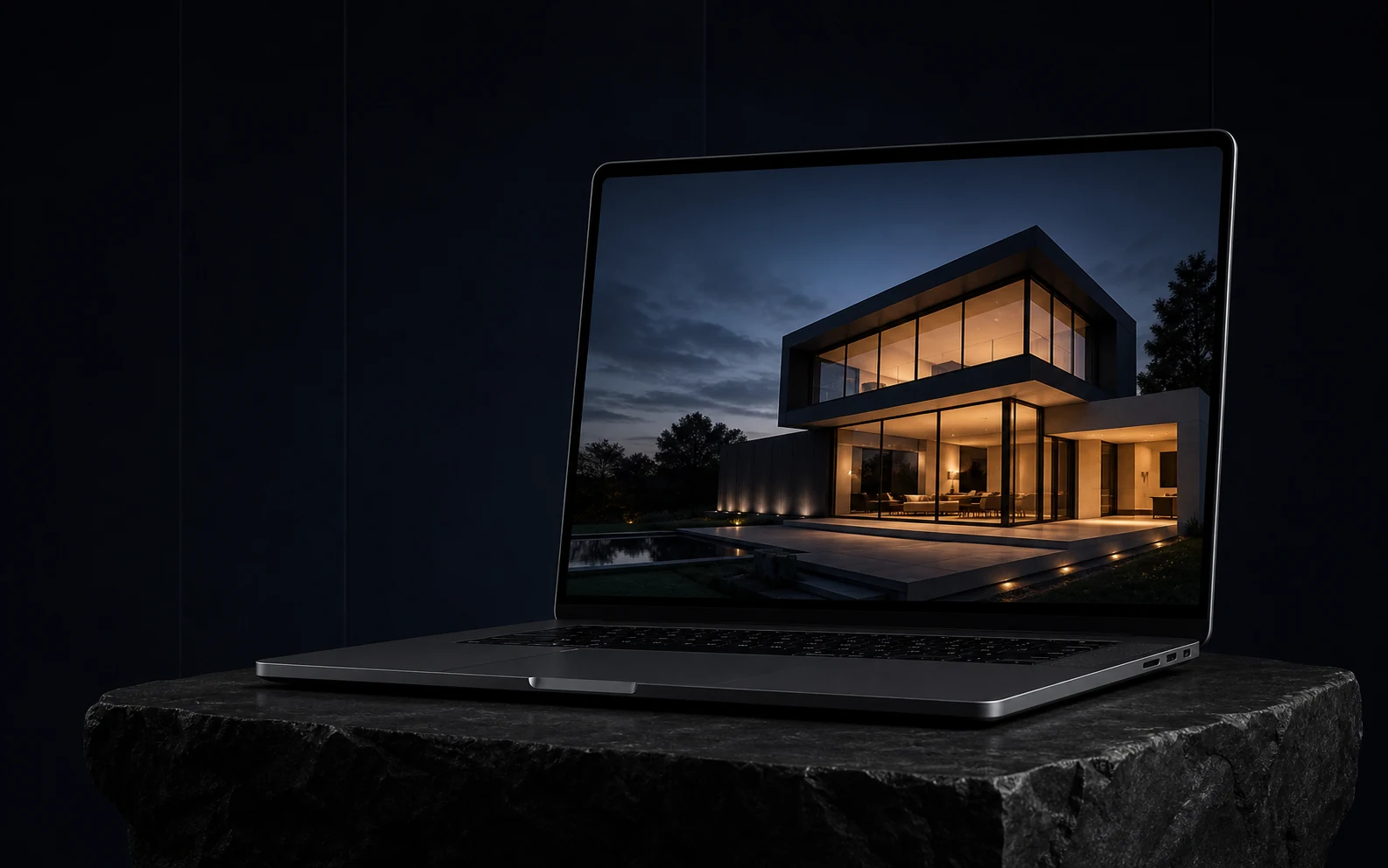 Premium architecture website presented on a dark laptop